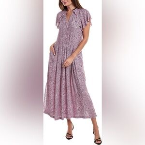 Zadig & Voltaire Pink Print Maxi Dress Size XS Flutter Sleeve Romantic